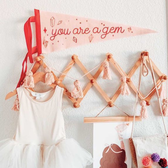 girls pennant, pink pennant, girls room decor, peach pennant, you are a gem